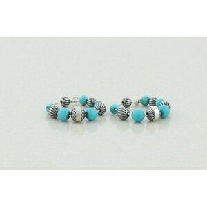 Sterling Silver Created Turquoise Bead Hoop Earrings